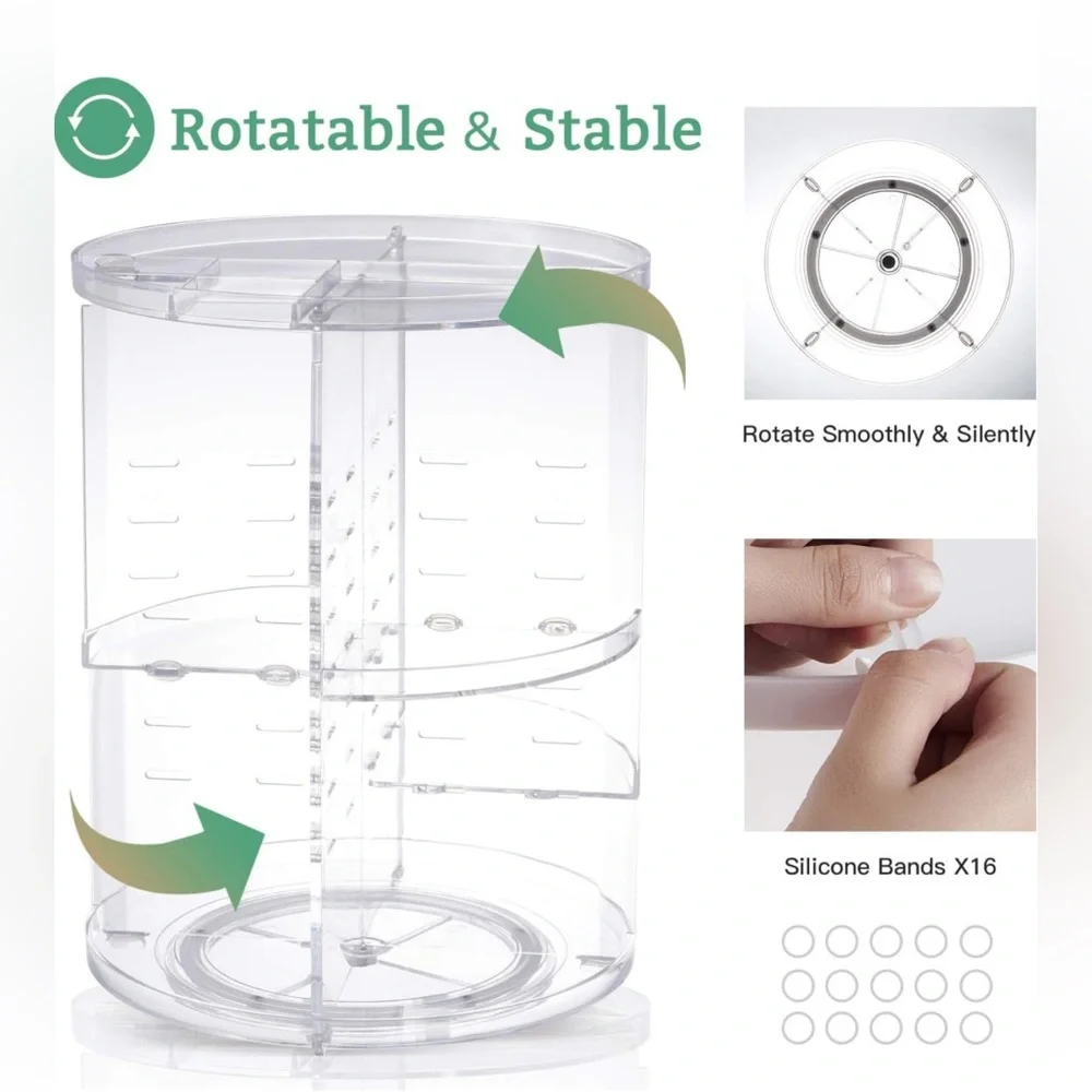360RotatingMakeup💄OrganizerDIY AdjustableSpinning,FoldableMakeupStorageDisplay